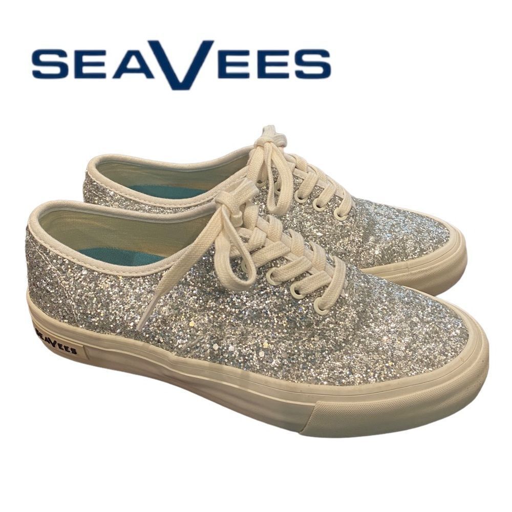 SeaVees J. Crew Legend Silver Sparkle Tennis Shoes Sneakers Rare 7